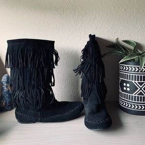 Leather fringe boots
